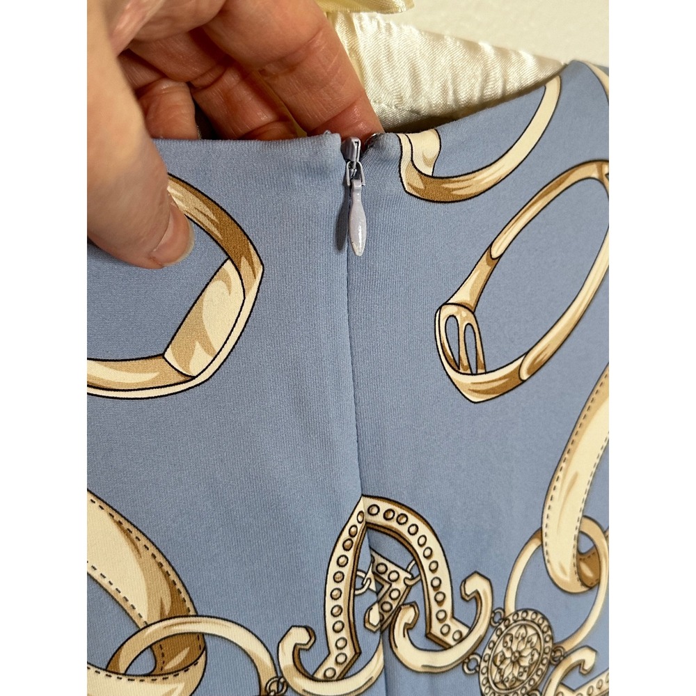 J. McLaughlin Catalina Cloth Sleeveless Dress Size S Blue Equestrian Ruffle Hem - Picture 4 of 8